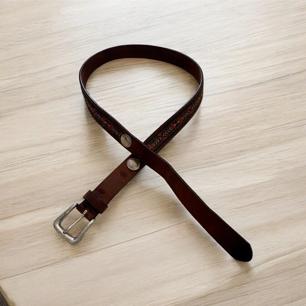Brighton Leather Buffalo Nickel Belt, Length 42.5”, Buffalo Nickels, Emb…